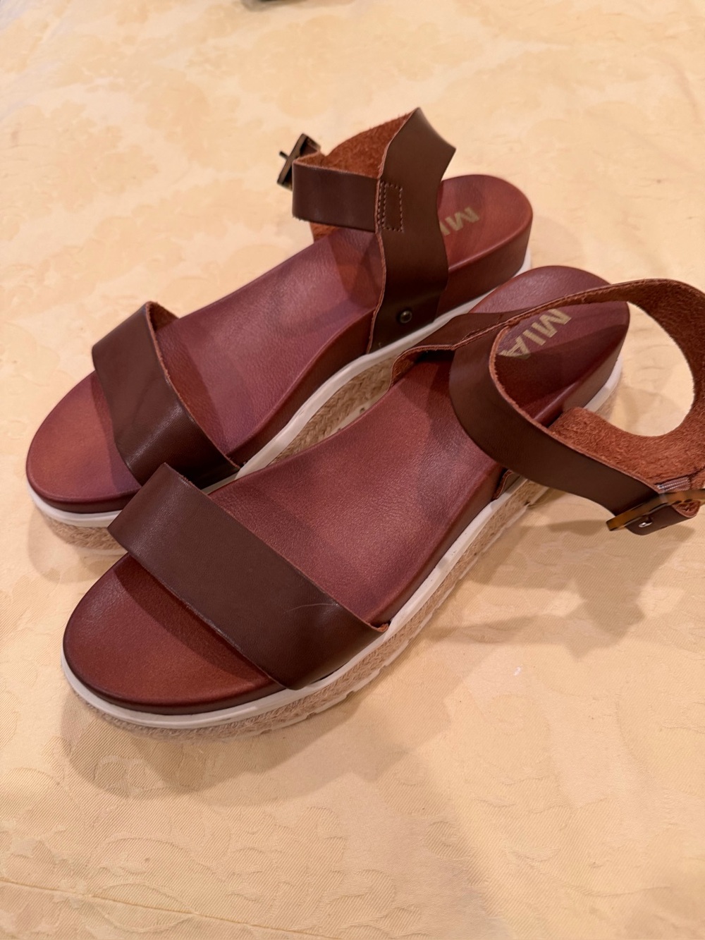 Mia Brown Leather Platform Sandals - Women's Casual Summer Shoes